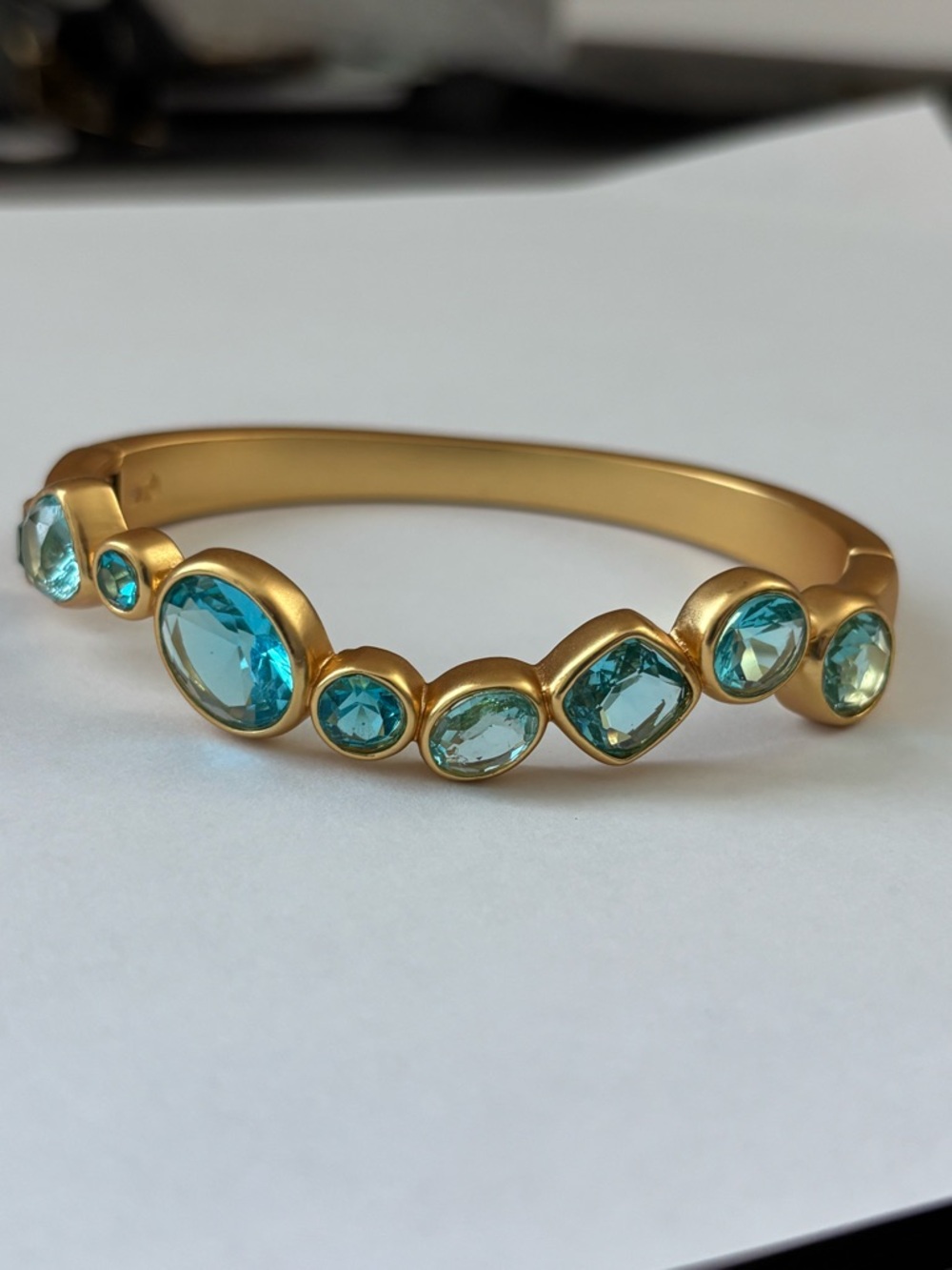 NWOT Julie Vos Gold-Tone Bracelet with Aqua Blue Crystal Accents